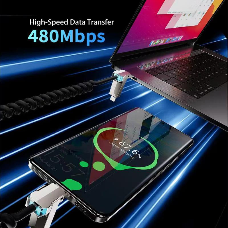 NEXFOX Cyber Cable - Carplay for Vehicles - Phones|Tablets|Laptops - Spring Data Cable - Fast Charging Data Sync for Iphone 17 with USB A, Type C, and Lightning