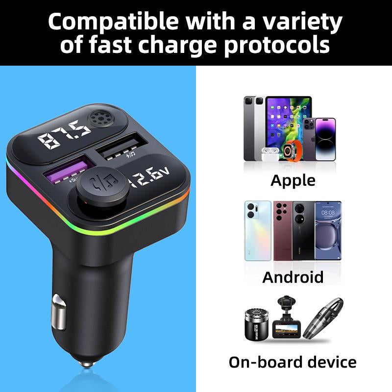 Diawicyar Car FM Transmitter with Bluetooth 5.3 20W QC3.0 5V/4A Fast Charge 35W Dual Port 360° Lossless Audio Bluetooth Car Adapter HD Stereo for Enhanced Connectivity Music