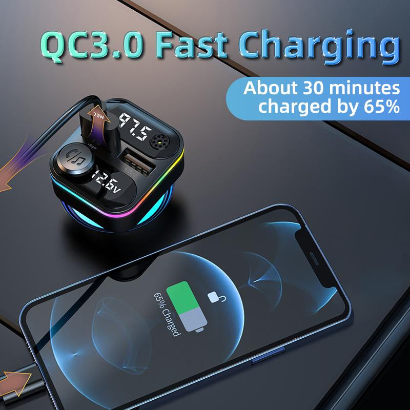 Diawicyar Car FM Transmitter with Bluetooth 5.3 20W QC3.0 5V/4A Fast Charge 35W Dual Port 360° Lossless Audio Bluetooth Car Adapter HD Stereo for Enhanced Connectivity Music