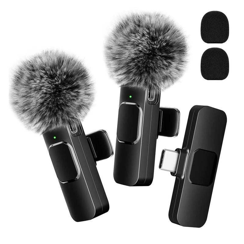 2 Pcs Wireless Lavalier Microphones for Iphone, Android, Ipad - Mini Wireless Clip-On Microphones Crystal Clear Sound Quality for Recording, Live Streaming,Vlog