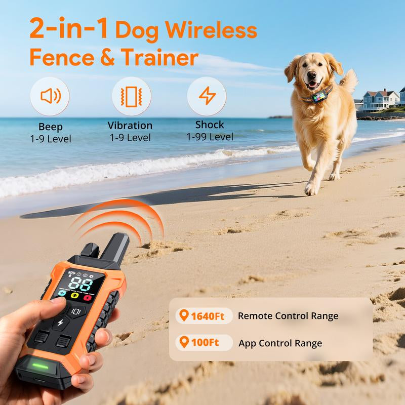Meowant GPS Wireless Dog Fence & Training Collar, Waterproof & Safe Outdoor Use, App Control, Beep/Vibration/Correction