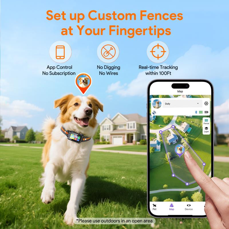 Meowant GPS Wireless Dog Fence & Training Collar, Waterproof & Safe Outdoor Use, App Control, Beep/Vibration/Correction
