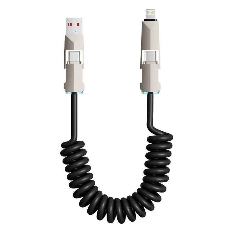 NEXFOX Cyber Cable - Carplay for Vehicles - Phones|Tablets|Laptops - Spring Data Cable - Fast Charging Data Sync for Iphone 17 with USB A, Type C, and Lightning