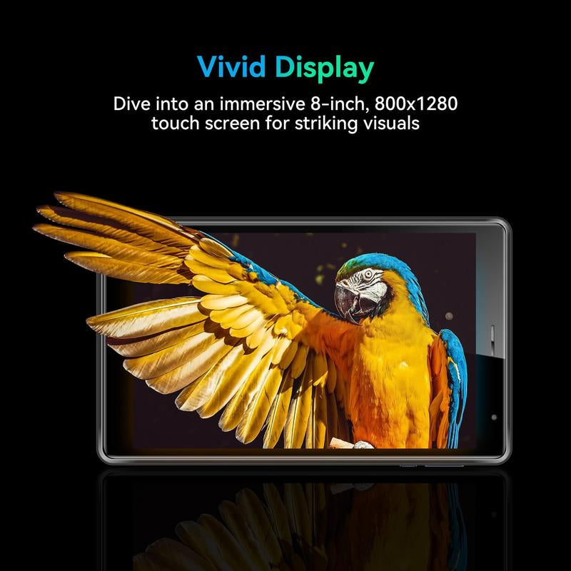 FOXXD V8 Unlocked 8Inch Android Supporting Phone Call Tablet with Bluetooth, High-Resolution Display, Ideal for Studying, Working, Watching Videos or Gaming - Portable Screen