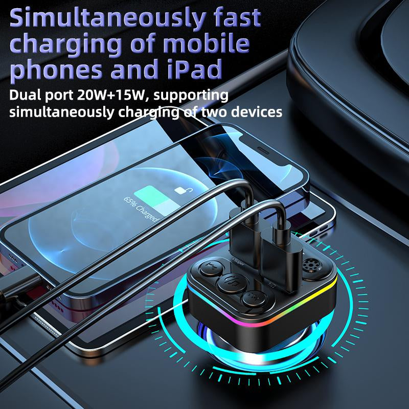 Diawicyar Car FM Transmitter with Bluetooth 5.3 20W QC3.0 5V/4A Fast Charge 35W Dual Port 360° Lossless Audio Bluetooth Car Adapter HD Stereo for Enhanced Connectivity Music