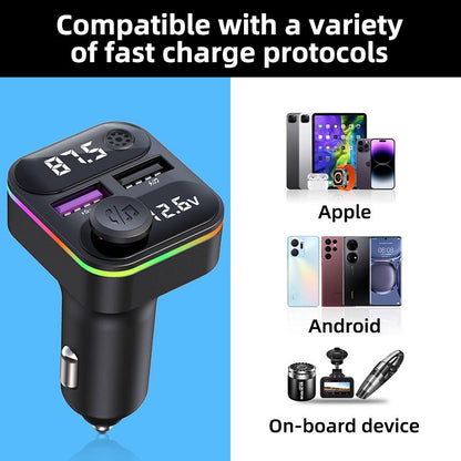 Diawicyar Car FM Transmitter with Bluetooth 5.3 20W QC3.0 5V/4A Fast Charge 35W Dual Port 360° Lossless Audio Bluetooth Car Adapter HD Stereo for Enhanced Connectivity Music