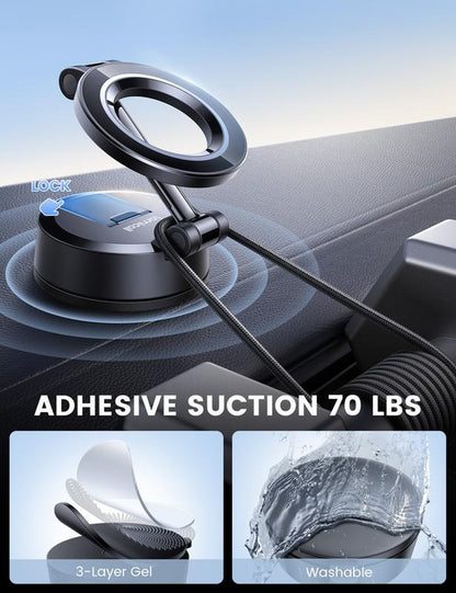 Lamicall 2-In-1 Magsafe Car Mount & Retractable USB-C Fast Car Charger Combo – 57W Ultra-Compact Phone Holder + Charger, Fits Iphone 16/15 Pro Max, Galaxy S25/S24 Ultra, Pixel Adjustable