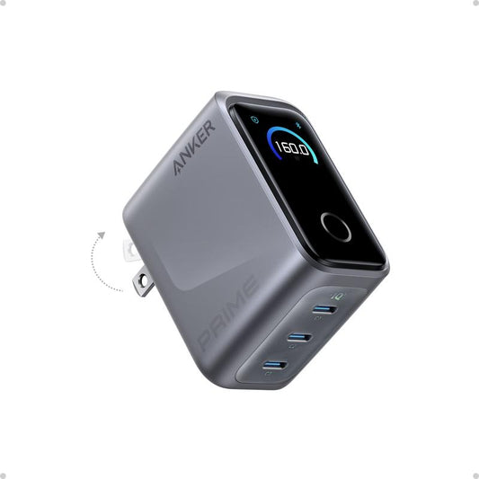 Anker Prime Charger, 160W 3-Port Compact USB-C Gan Charger Block, Smart Display and Touch Control, 140W Max Single-Port Charging, for Macbook, Ipad, Iphone 17 / 16 / 15 Series, and More