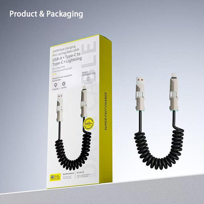 NEXFOX Cyber Cable - Carplay for Vehicles - Phones｜Tablets｜Laptops - Spring Data Cable - Fast Charging Data Sync for Iphone 17 with USB A, Type C, and Lightning