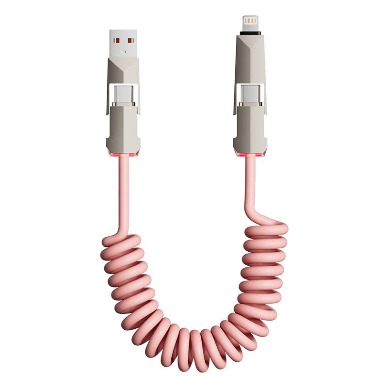 NEXFOX Cyber Cable - Carplay for Vehicles - Phones｜Tablets｜Laptops - Spring Data Cable - Fast Charging Data Sync for Iphone 17 with USB A, Type C, and Lightning