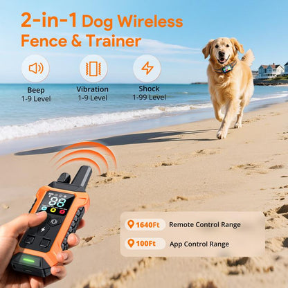 Meowant GPS Wireless Dog Fence & Training Collar, Waterproof & Safe Outdoor Use, App Control, Beep/Vibration/Correction