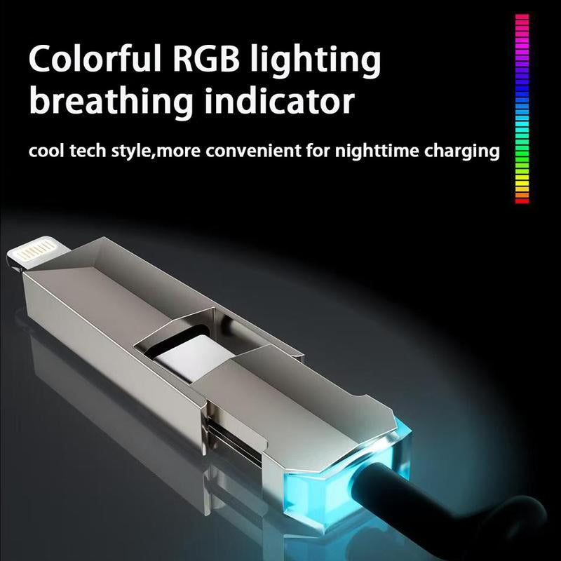 NEXFOX Cyber Cable - Carplay for Vehicles - Phones｜Tablets｜Laptops - Spring Data Cable - Fast Charging Data Sync for Iphone 17 with USB A, Type C, and Lightning