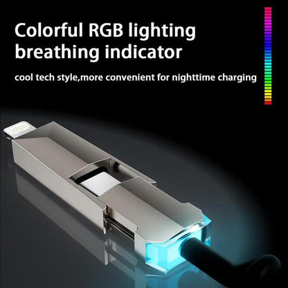 NEXFOX Cyber Cable - Carplay for Vehicles - Phones｜Tablets｜Laptops - Spring Data Cable - Fast Charging Data Sync for Iphone 17 with USB A, Type C, and Lightning